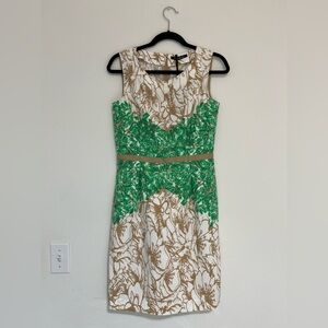 PennyBlack Green Tan Floral Print Knee Length Dress